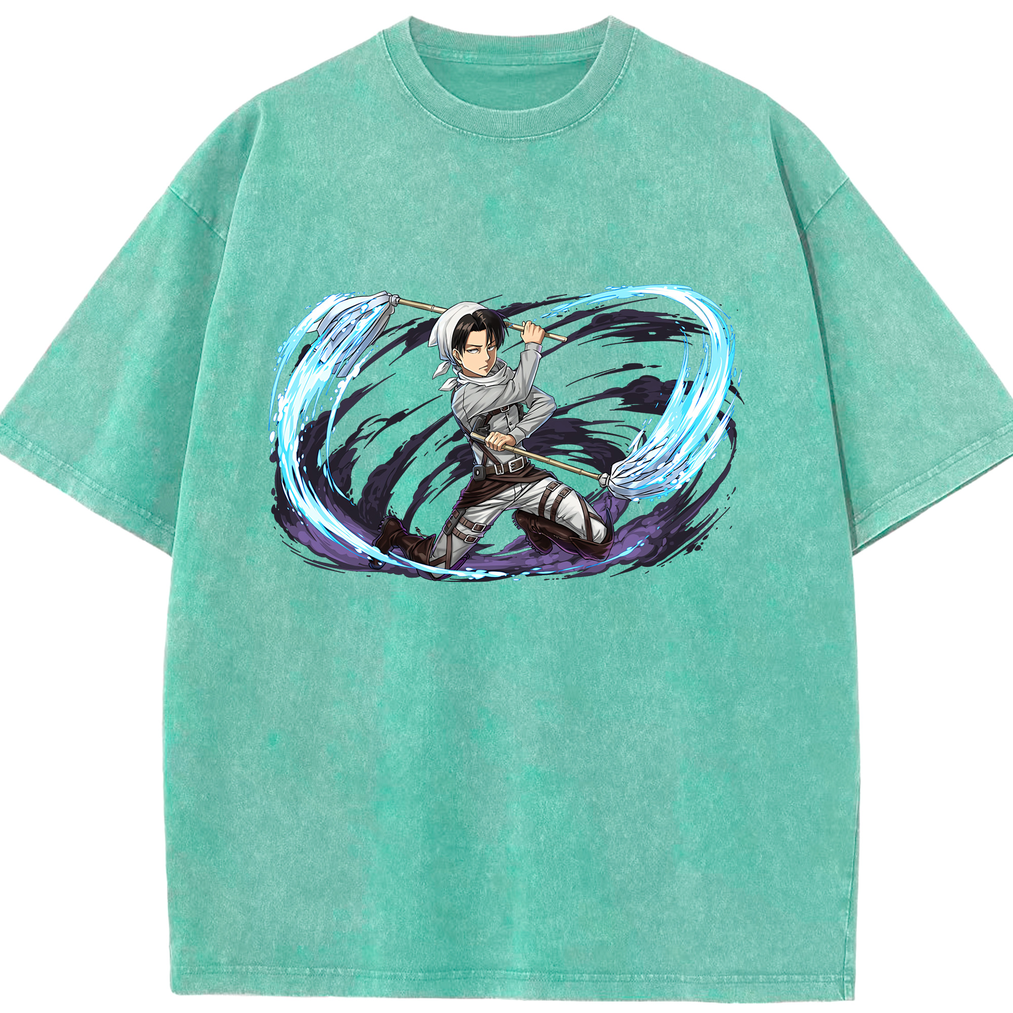 （画像用） 進撃の巨人 リヴァイ·アッカーマン Attack on Titan Levi Ackerman 綿100% ヴィンテージ風 半袖Tシャツ（フロントプリント）